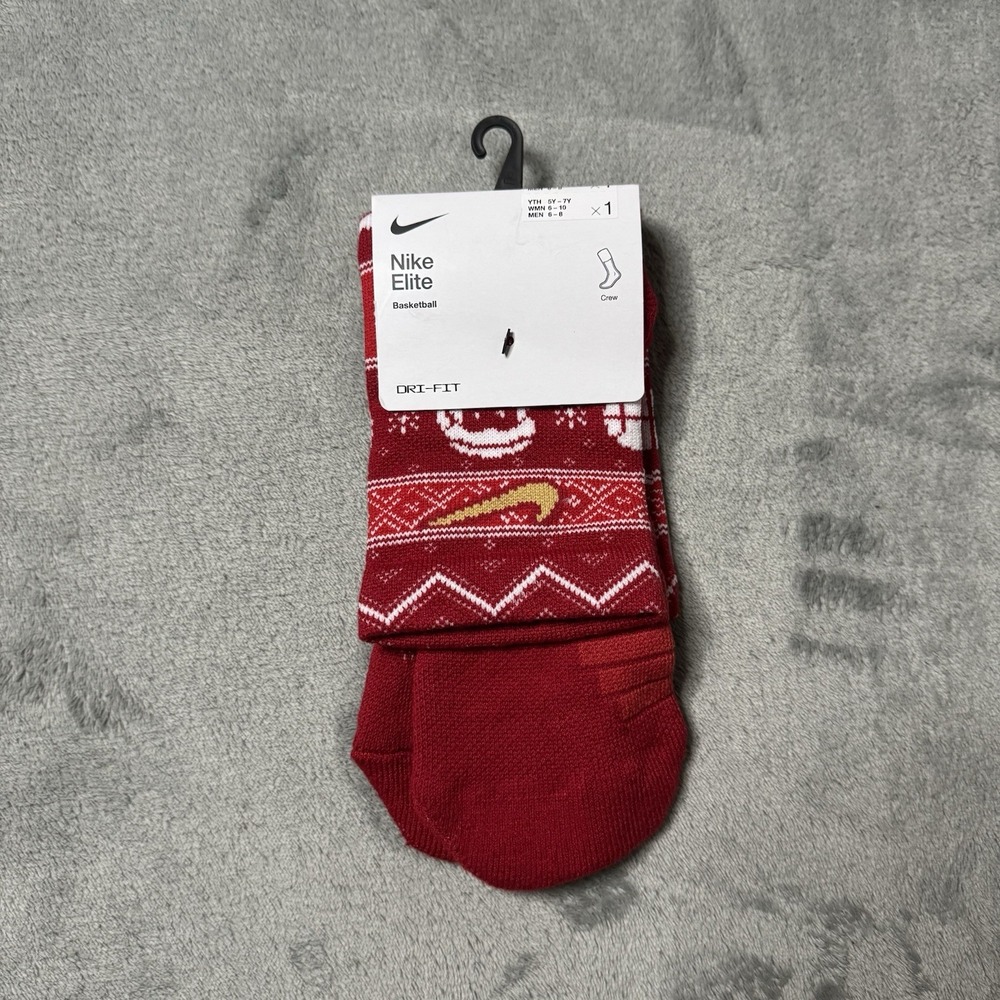 Nike Elite Basketball Crew Socks Mens M Sz 6/8 Christmas Holiday Red SX7866-687